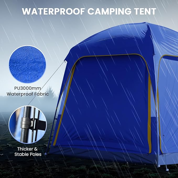 SUV Tents for Camping, Car Tents for Camping 4-6 People, PU 3000mm Waterproof SUV Tent Attachment Tailgate Tent for Car, Spacious Space 8.2'L x 8.2'W x 7.2'H with 2 Awnings & Double Door
