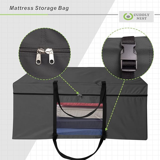 Cuddly Nest Folding Mattress Storage Bag - Heavy Duty Carry Case for Tri-Fold Guest Bed (Fits 4" Single Mattress,Black)