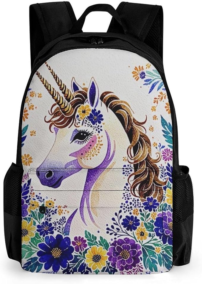 Supdreamc Daypack Anti-Theft Multipurpose Large Capacity Shoulder Bag, Unicorn Purple Flower Travel Hiking Camping Rucksack With Smooth Zippers
