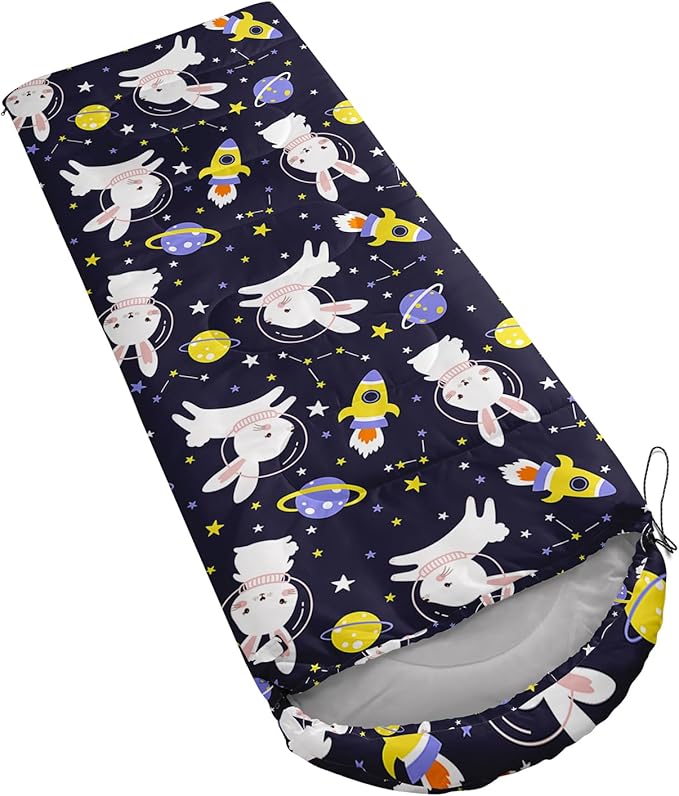 AILONEN Kawaii Puppy Sleeping Bag for Kids Boys Girls,Warm and Cool Weather,Lightweight,Waterproof Backpacking,Cartoon Cute Dog & Duck Animal Themed Blue Sleeping Bag for Camping