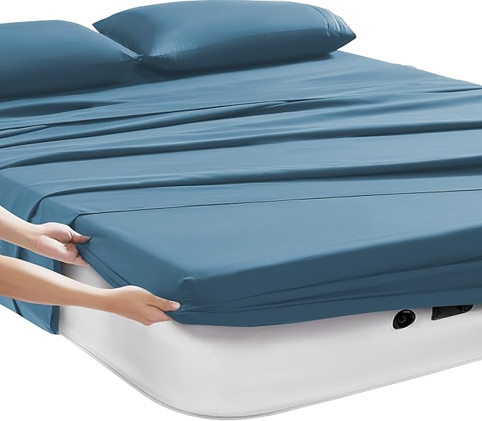 Camping Sheets King Size - Outdoor Air Mattress Sheet Set – Built-in Corner Straps for Air Mattress & Camping Use – Designed for Inflatable Beds & Tailgate Sleepovers, Denim