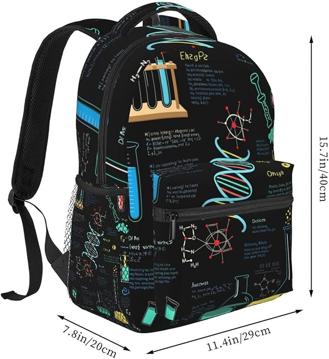 Daypack Polyester Anti-Theft Multipurpose Math And Science Elements Chemistry Art Bookbag Big Capacity Gym Outdoor Hiking Backpack With Adjustable Shoulder Straps