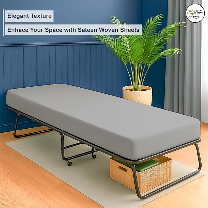 Cot Fitted Sheet 30 x 75, 100% Egyptian Cotton, 1 PC Cot Size Bottom Sheet Only, Perfect for Narrow Twin, Camp Bunk, Army Cots, Trifold Mattress, Camping Cot, Guest Bed Replacement(Light Grey)