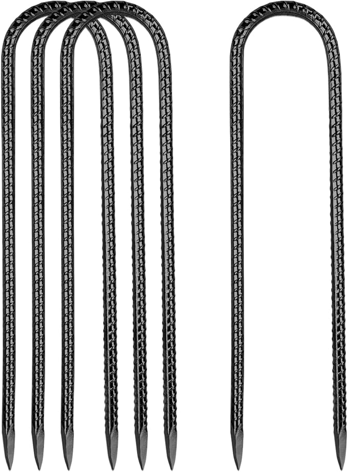12 Inch Rebar Stakes,4 Packs Heavy Duty Metal U Hook Garden Ground Stakes for Camping Tent Canopy or Supporting for Garden Landscapes Fences Stakes (U Shape-Black, U-12"x0.3"-4pcs)