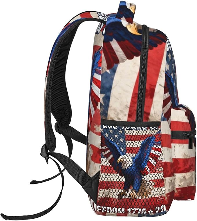 Women Men Polyester 250th Anniversary 1776-2026 Patriotic Eagle Art Casual Daypack Large Capacity Bookbag With Side Pockets for Sports Picnic Walking Cycling