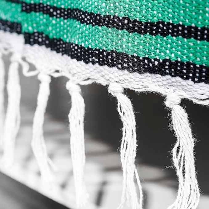 Airooglee 77" L x 46.4" W Large Mexican Blanket - Perfect as Camping Blanket, Yoga Outdoor Beach Serape Picnic Woven Blanket, Boho Home Décor - Green