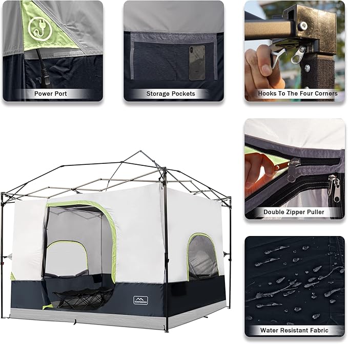 KAMPKEEPER Camping Inner Tent for Pop Up Canopy, Converts 10'x10' Straight Leg Canopy into Camping Tent–Fully Vented Roof(Top & Frame NOT Included), Black