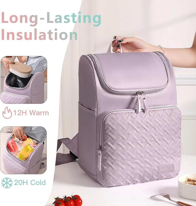 Cooler Backpack Insulated Leak Proof 33 Cans, Waterproof Hiking Backpack Cooler Soft Cooler Bag Lunch Backpack for Women Picnic Camping, Purple