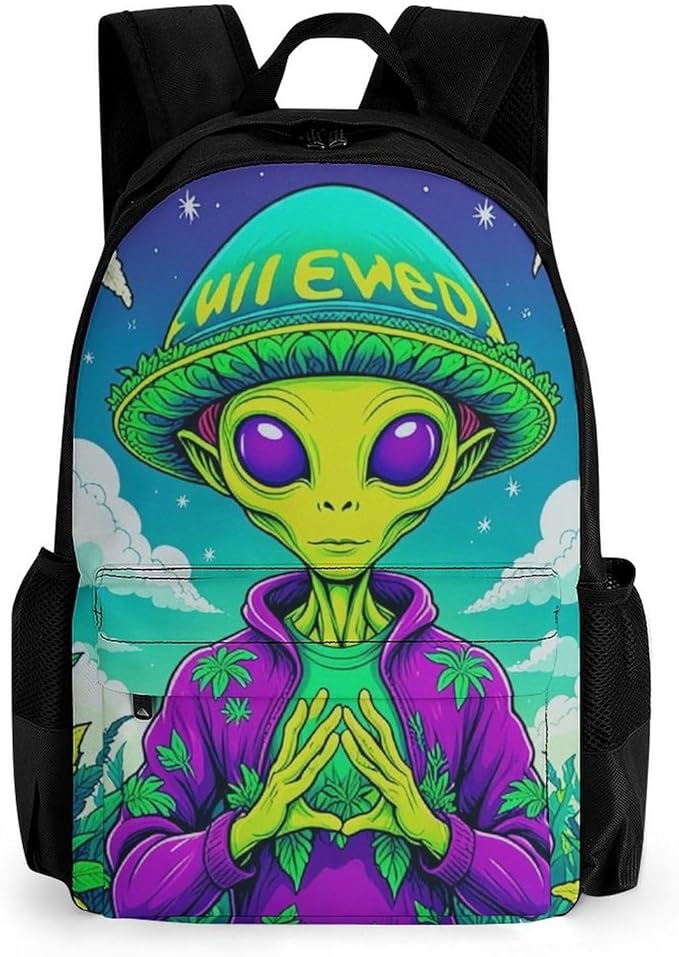 Adults Lightweight Alien Smoking Marijuanaweed Art Rucksacks Large Capacity Bookbag With Adjustable Shoulder Straps for Trekking Outdoors Bicycle