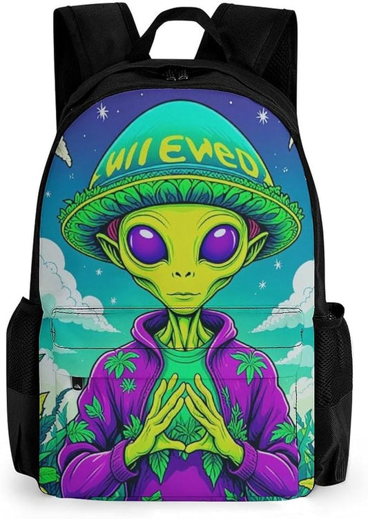 Adults Lightweight Alien Smoking Marijuanaweed Art Rucksacks Large Capacity Bookbag With Adjustable Shoulder Straps for Trekking Outdoors Bicycle