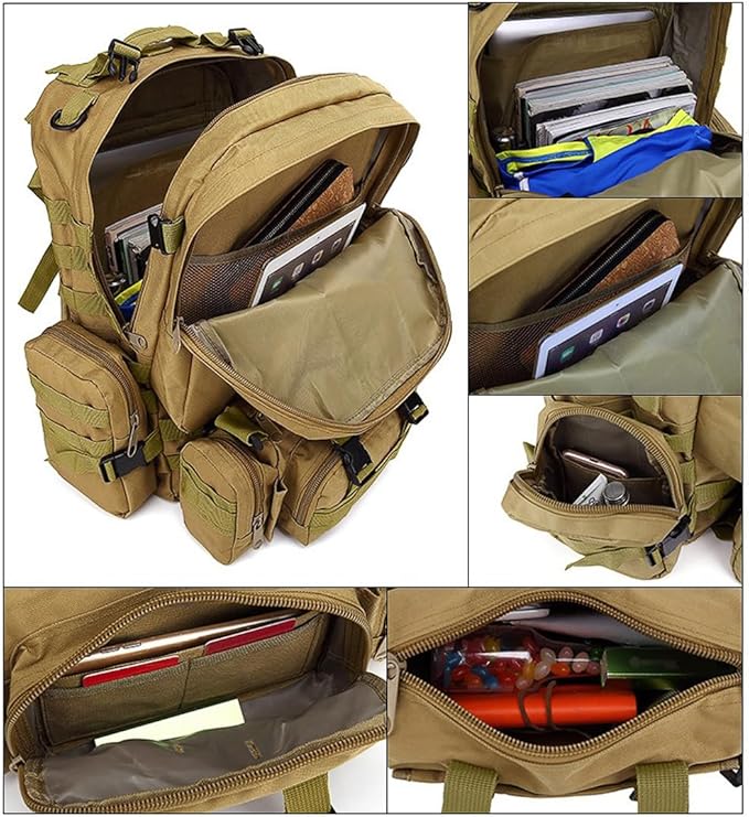 Tactical Backpack Military Army Rucksack 60L Large Assault Pack Camping Detachable Molle Bag (Jungle Camouflage)