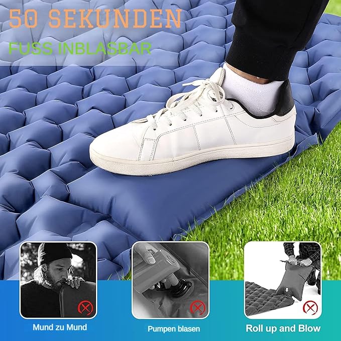 Fay Bless Sleeping Pad for Camping 2 Person, 200×120×6 cm, 79x48x2.5inch, 1.5kg, 30s Inflate by Foot-Pressing, Waterproof (Sky Blue)