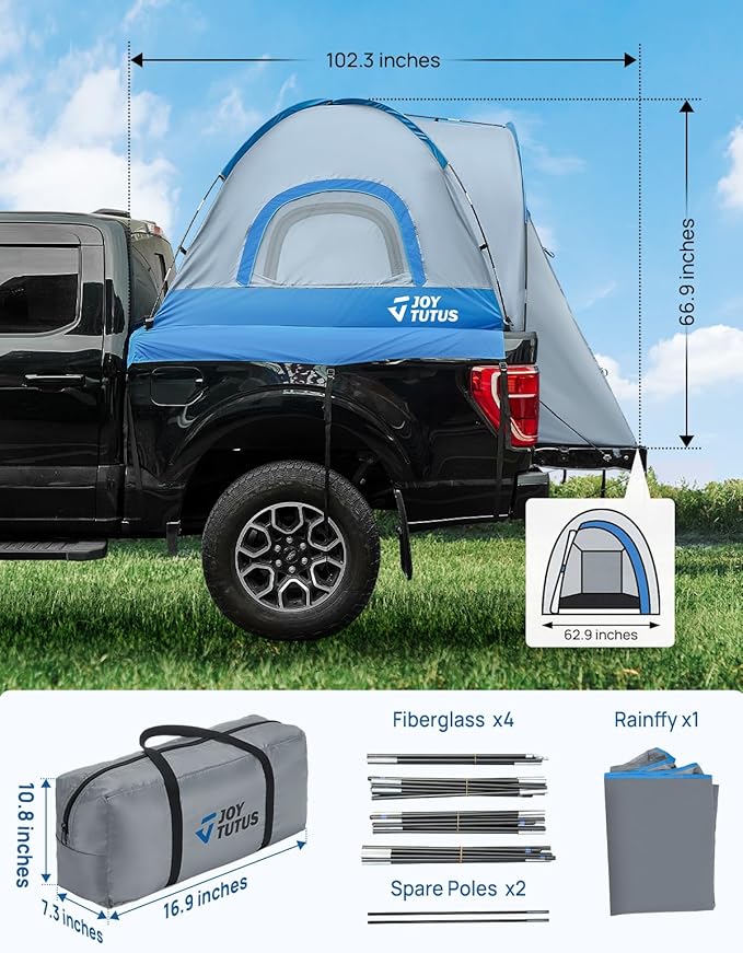 JoyTutus 6.5ft Truck Tent Blue+JOYTUTUS 3.0 Upgraded Light Version Truck Bed