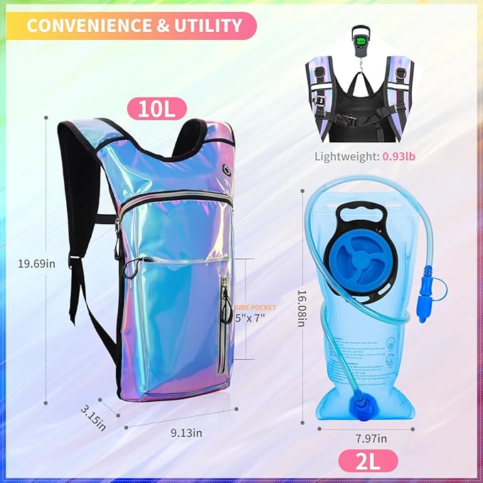 Hydration Backpack, Water Backpack with 2L Hydration Bladder, Rave Backpack Hydration Pack, Festival Essential for Raves, Hiking, Cycling, Climbing, Running, Outdoor, Camping and More
