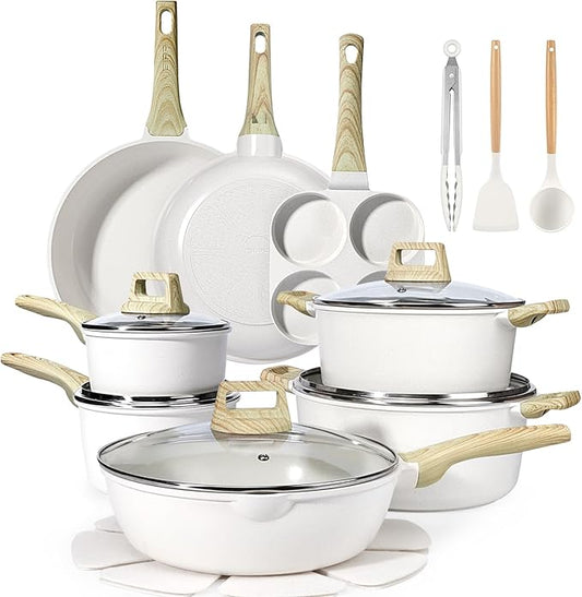 22 Piece Ceramic Non Stick Pots and Pans Set - Nonstick Cookware Set, Non-toxic Healthy Kitchen Cooking Set w/Frying Pans Set, Dishwasher Safe, PFAS PTFE PFOA PFOS Free