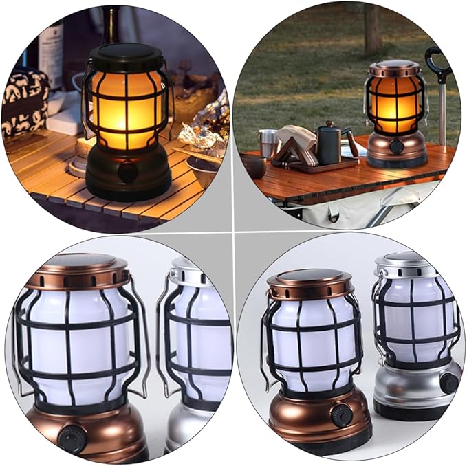 UPKOCH Solar-Powered Camping Lanterns USB Rechargeable Led Tent Lamp Multi-Function Retro Style Camping Lamp for Outdoor Hiking Emergency