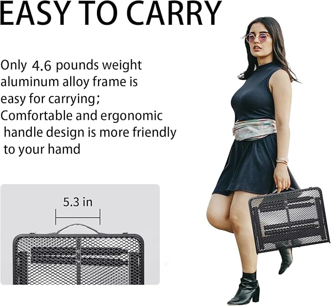 Small Folding Table 2FT Grill Table Foldable Camping Table Picnic Portable Mesh 2 Height Adjustable Outdoor Beach BBQ Black 23.6×15.7 inch