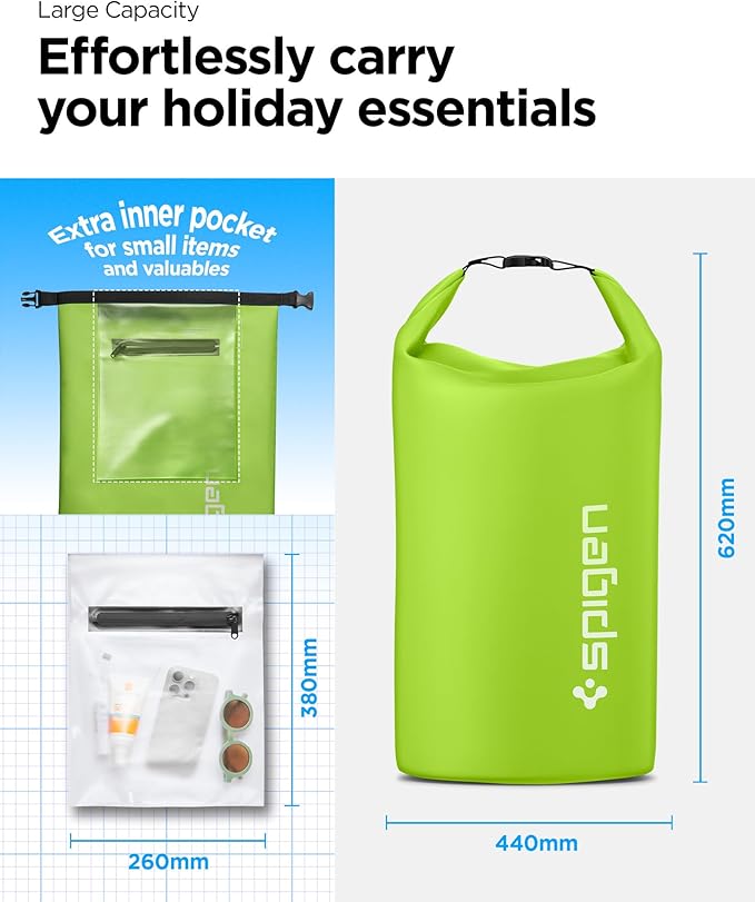 Spigen AquaShield Waterproof Dry Bag Backpack A631, 30L Roll Top Lightweight Dry Storage Bag for Travel, Swimming, Boating, Kayaking, Camping and Beach