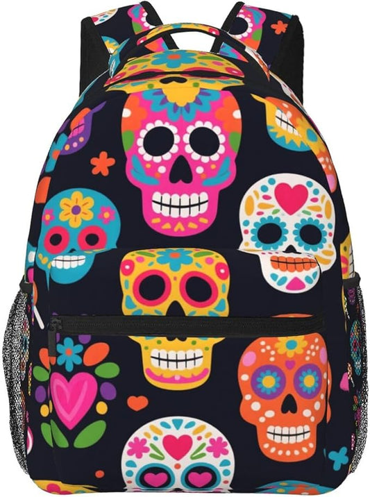Shoulder Book Bags Anti-Theft Multipurpose Big Capacity Bookbag, Mexican Sugar Skulls Travel Hiking Backpack With Smooth Zippers