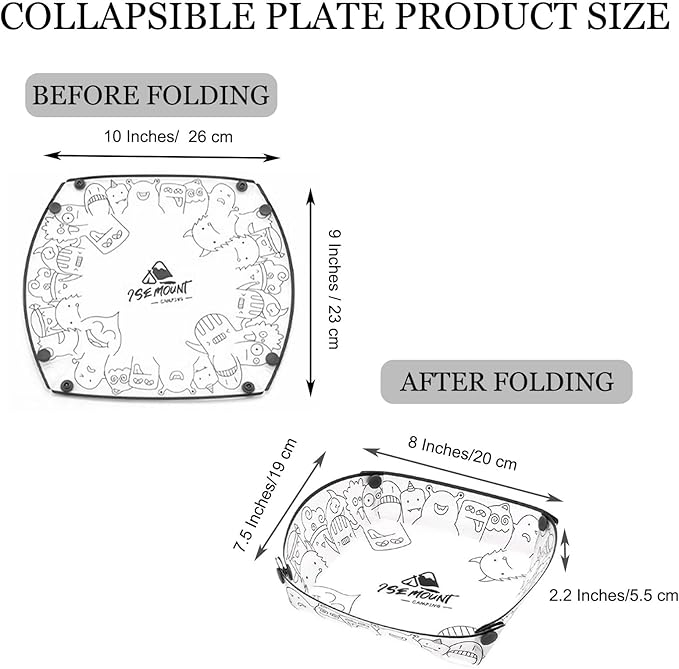 MIUPOO Collapsible Plate Set,Portable Mess Kit,Food Grade Material Free Folding Plate for Lunch Family Picnic, 8×7.5×2.2 Inches,4 Pieces.