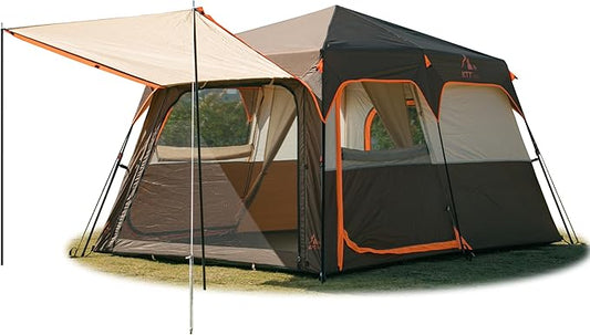 KTT Extra Large Tent 6-10-12-14 Person(B),Family Cabin Tents,2 Rooms,3 Doors and 3 Windows with Mesh,Straight Wall,Waterproof,Double Layer,Big Tent for Outdoor,Picnic,Camping,Family Gathering