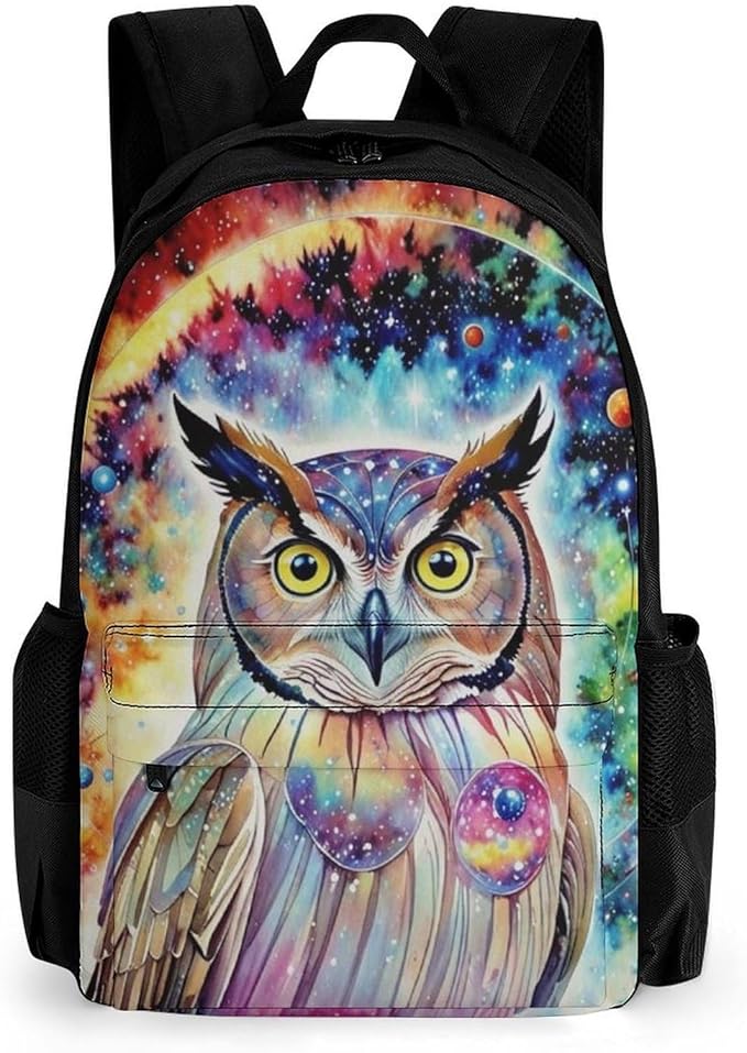Polyester Daypack for Hiking Work Running, Big Capacity Anti-Theft Multipurpose Shoulder Bag, Owl Space Cartoon Travel and Sport Backpack Rucksack