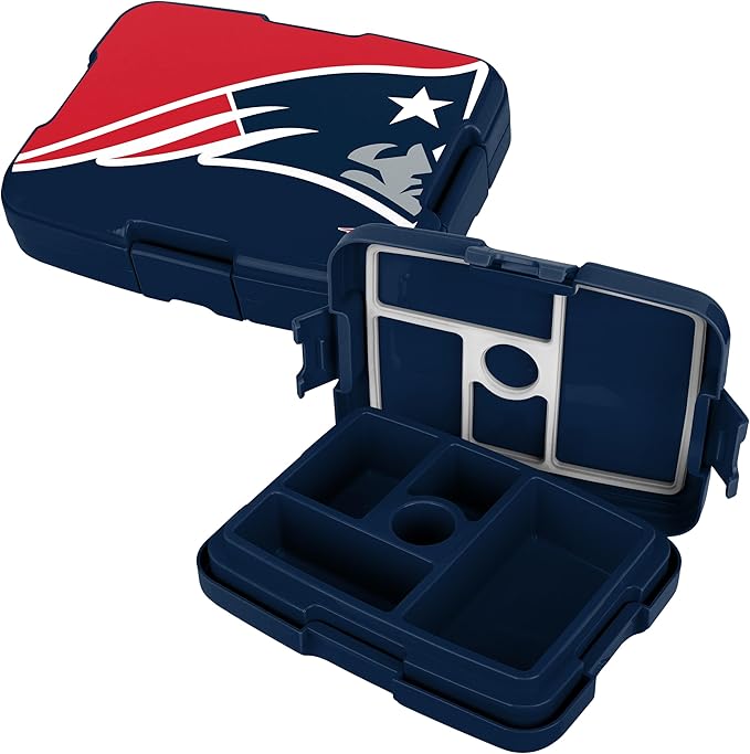 FOCO NFL Unisex-Adult Officially Licensed 2-Tone Big Logo Team Color Football Leak Proof 5 Compartment Bento Lunch Box - New England Patriots