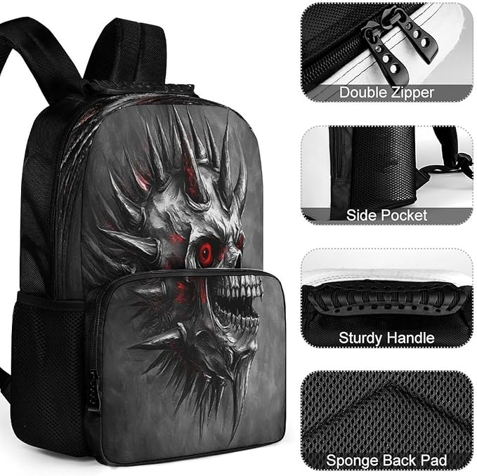Lightweight Rucksacks for Camping Picnic Walking Cycling, Large Capacity Multipurpose Anti-Theft Carry On Bag, Vintage Red Eyes Skeleton Skull King Travel Hiking Camping Rucksack