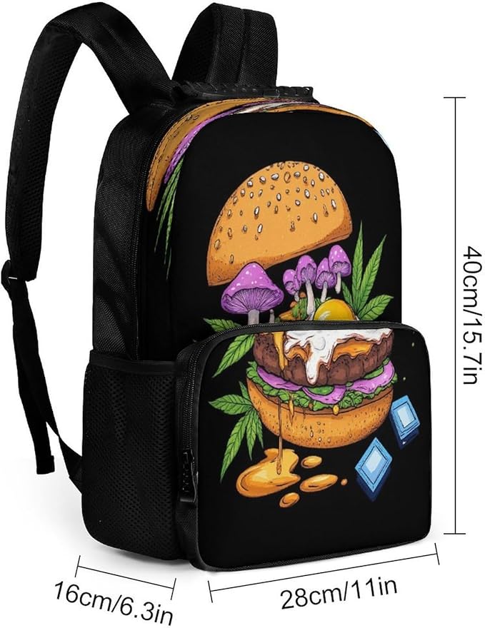 Lightweight Daypack for Camping Business Walking Cycling, Large Capacity Anti-Theft Multipurpose Bookbag, Mushrooms Trippy Hamburger Art Gym Outdoor Hiking Backpack