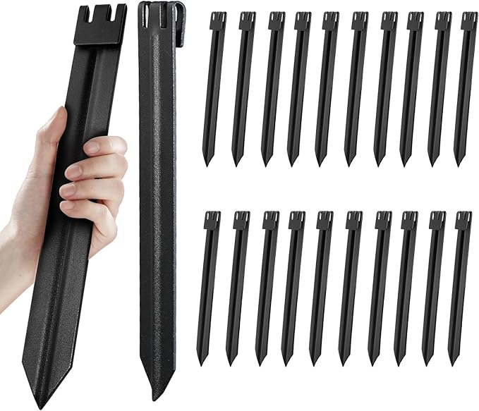 20Pcs 10Inch Metal Landscape Edging Stakes, No Installation for Corrugated Garden Landscape Edging/Terrace Board/Grass Barrier/Bender Board/Garden Liner/Tent pegs/Dog Stakes
