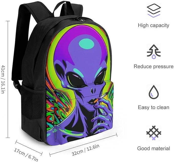 Backpack Polyester Multipurpose Anti-Theft Trippy Alien Art Shoulder Bag Big Capacity Gym Outdoor Hiking Backpack With Padded Straps