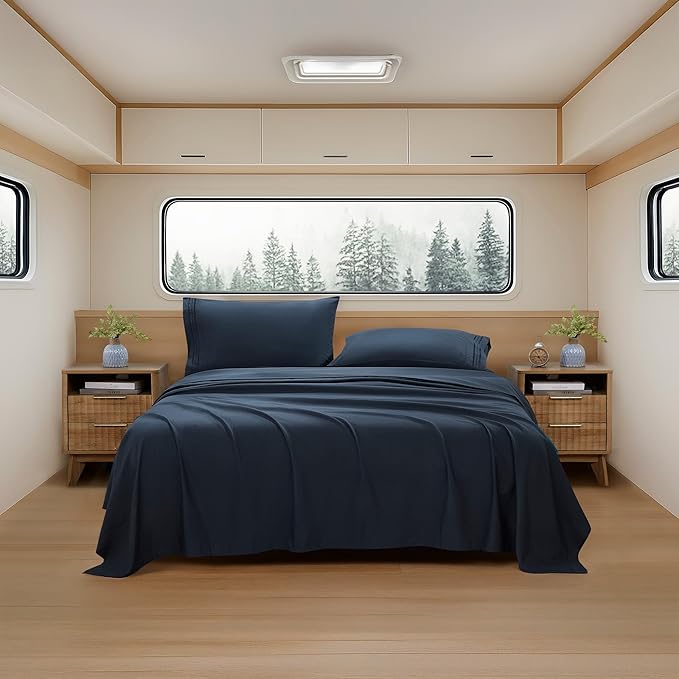 Camping Sheets King Size - Outdoor Air Mattress Sheet Set – Built-in Corner Straps for Air Mattress & Camping Use – Designed for Inflatable Beds & Tailgate Sleepovers, Navy