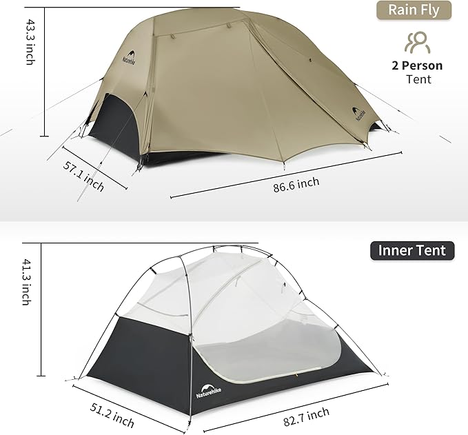 Naturehike Star River UL 2 Person Backpacking Tent, Double Layer Waterproof Two Person Tents, Lightweight Backpacking Cycling 2 Person Tent