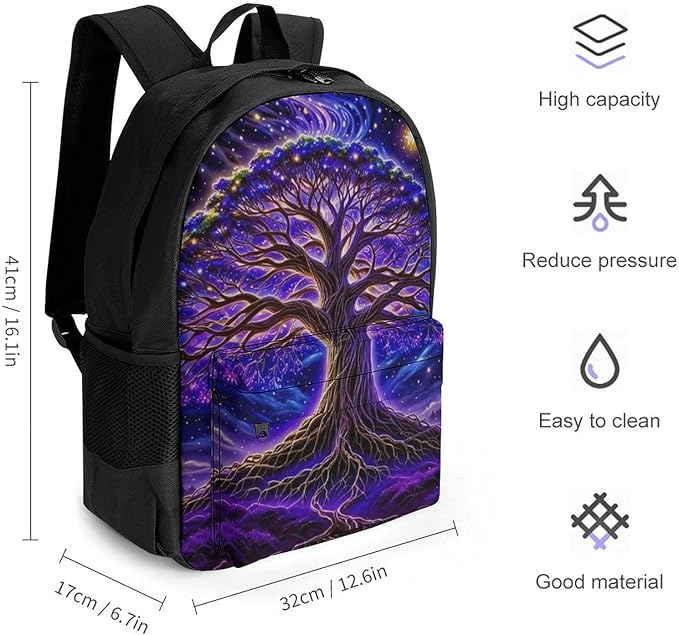 Supdreamc Daypack Anti-Theft Multipurpose Large Capacity Shoulder Bag, Magical Universe Tree Of Life Art Travel Hiking Camping Rucksack With Smooth Zippers