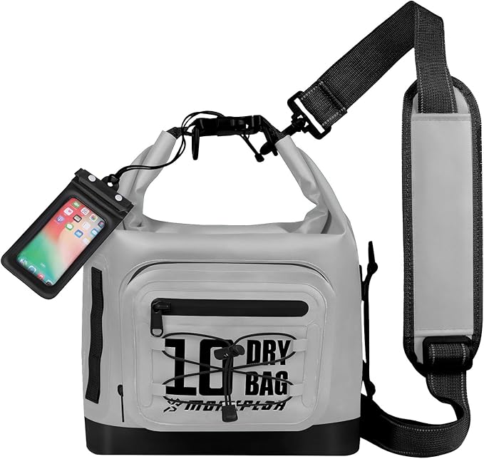 Dry Bag Waterproof,5L/10L/20L/30L Roll Top Dry Bag Backpack with WaterProof Phone Case for Swim,Kayak(Light Grey 10L)