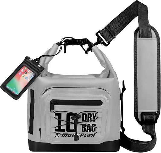 Dry Bag Waterproof,5L/10L/20L/30L Roll Top Dry Bag Backpack with WaterProof Phone Case for Swim,Kayak(Light Grey 10L)