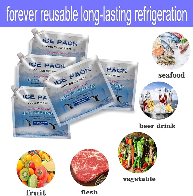 6 Pieces Reusable ice Packs for Coolers,Long Lasting Cooler ice Pack, 24to 48 Hours of Cold Gel Ice Pack.Lunch Bag CoolerIt can Hold 1400-1600ml of Water