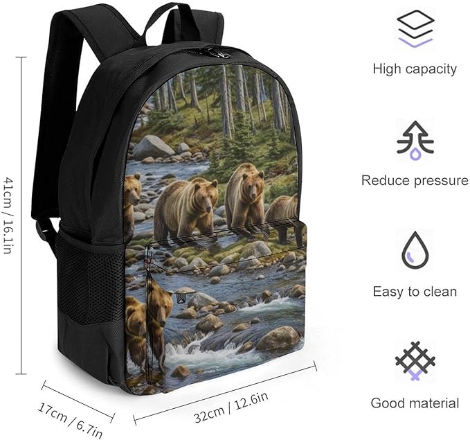 Lightweight Rucksacks for Camping Picnic Walking Cycling, Large Capacity Multipurpose Anti-Theft Carry On Bag, Western Mountain Bear Retro Travel Hiking Camping Rucksack