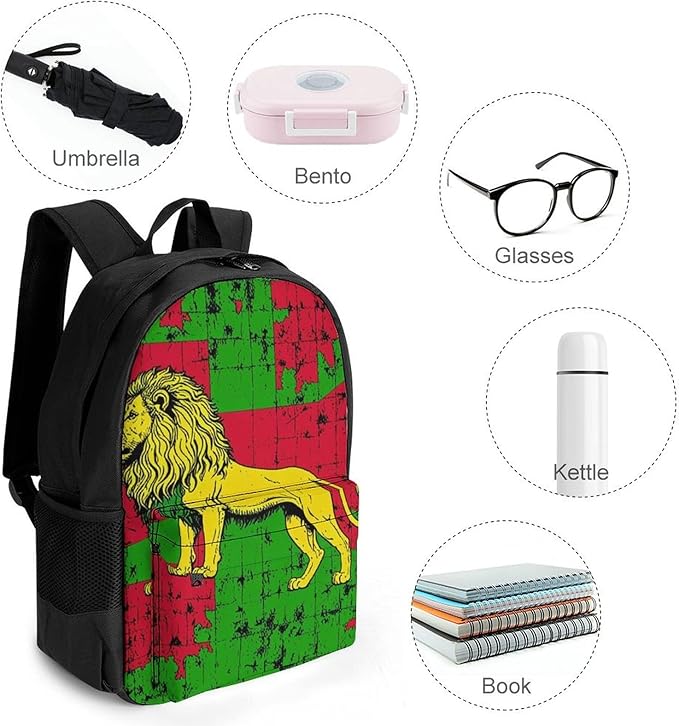 Supdreamc Men Women Polyester Rasta Lion Daypack Big Capacity Shoulder Bag With Adjustable Shoulder Straps for Camping Travel Walking Cycling