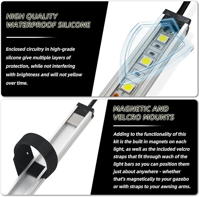 12V LED Light, Dimmable Camping Lights, Weatherproof IP67, Magnetic Mounting, All-in-One Portable Lighting for RV, Camping Tent Car Trailer Boat, White and Amber, 5 Pcs