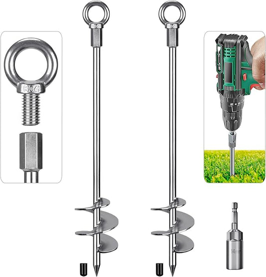 24'' Fully Welded Ground Anchors Screw in, 3'' Wider Spiral Earth Anchor for Swing Set, 2pcs Mobile Home Anchors, Wind Resistant Trampoline Wind Anchors, Ground Anchors for Sheds