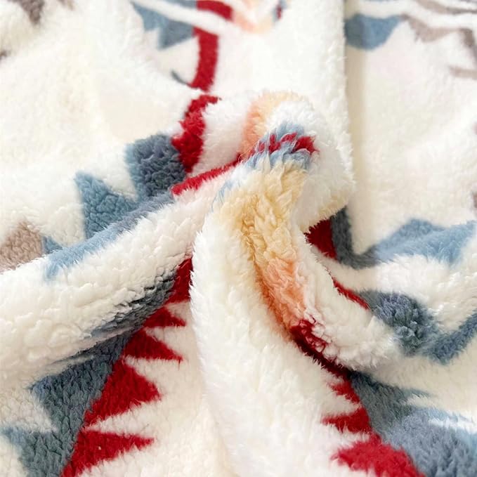 UKELER Boho Sherpa Throw Blanket 60'' × 80'', Sherpa Fleece Blanket for All Season, Southwestern Aztec Throw Blanket, Native American Cozy Blanket for Bed/Couch/Sofa/Office/Camping