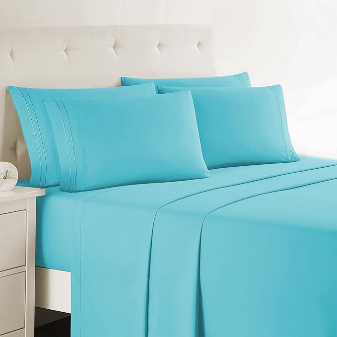 Clara Clark King Sheets, 6 Piece Set - Hotel Luxury Sheets for King Size Bed, Super Soft Bedding Set, King Size, Beach Blue