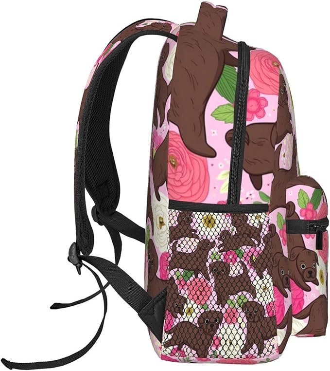 Lightweight Daypack Backpack for Sports Travel Running, Large Capacity Multipurpose Anti-Theft Bookbag, Golden Retriever Dog Pink Flower Laptop Backpack Daypack