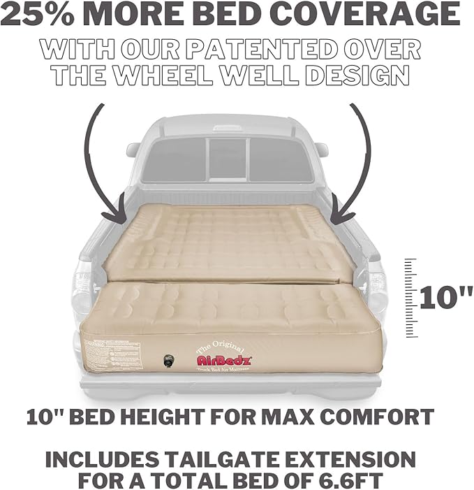 Pittman - Tacoma Truck Bed Mattress 5.5 ft > 5ft - Airbedz Mid Size Short Truck Bed Air Mattress 5.5' > 5' - Built in Pump & 25% More Coverage for Pickup Camping - PPI-505