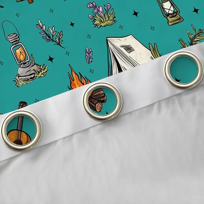 Feelyou Green Camping Camper Curtains for Bedroom Living Room Campfire Camper Accessories Blackout Shades Happy Camping Room Darkening Curtain Window Treatments, 2 Panels 42 x 84 Inch Decor