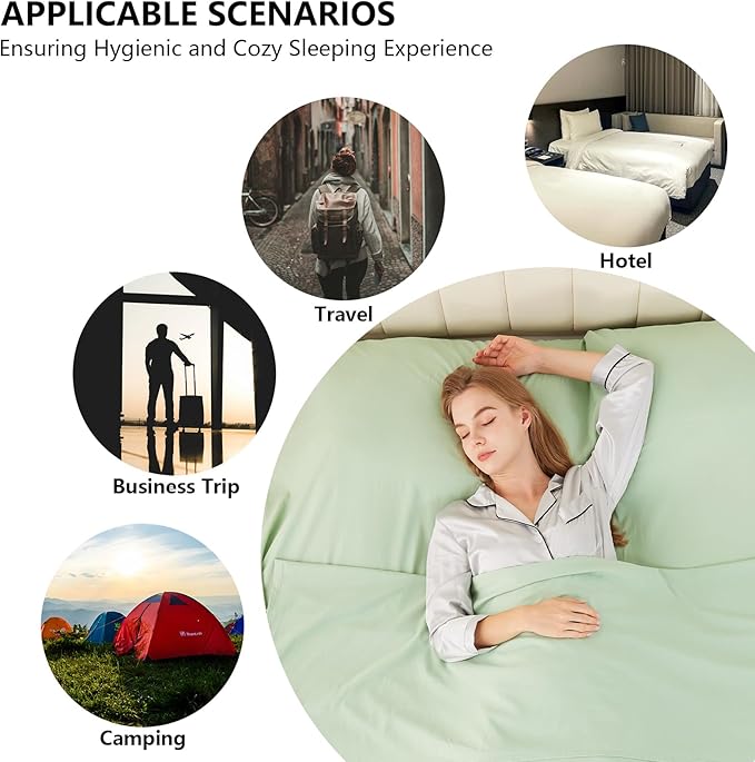 Sleeping Bag Liner Camping Adult Sleep Sack Lightweight Travel Sheet for Hotel Bed Compact Ultralight Essential Cleaning Supplies Kit Travel Bedding Set for Backpacking