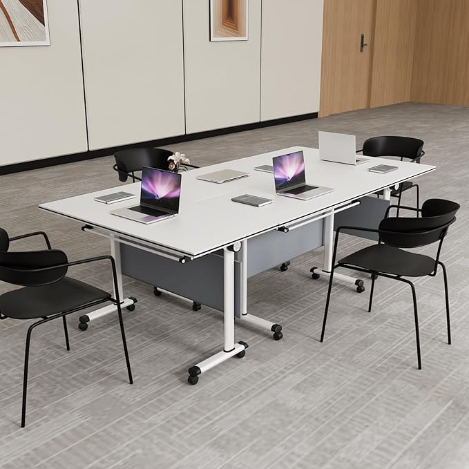 Modular Conference Room Table, Folding Seminar Desk with Wheels, Large Mobile Office Meeting Table for Classroom Training, Flip-Top Stackable Conference Tables,2 Packs Gray