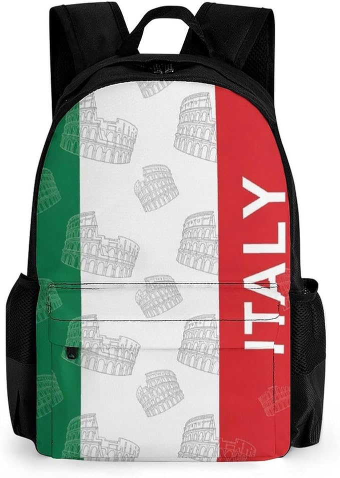 Lightweight Daypack Backpack for Trekking Work Running, Big Capacity Multipurpose Anti-Theft Bookbag, Italy Italian Flag Roman Colosseum Business Computer Bag