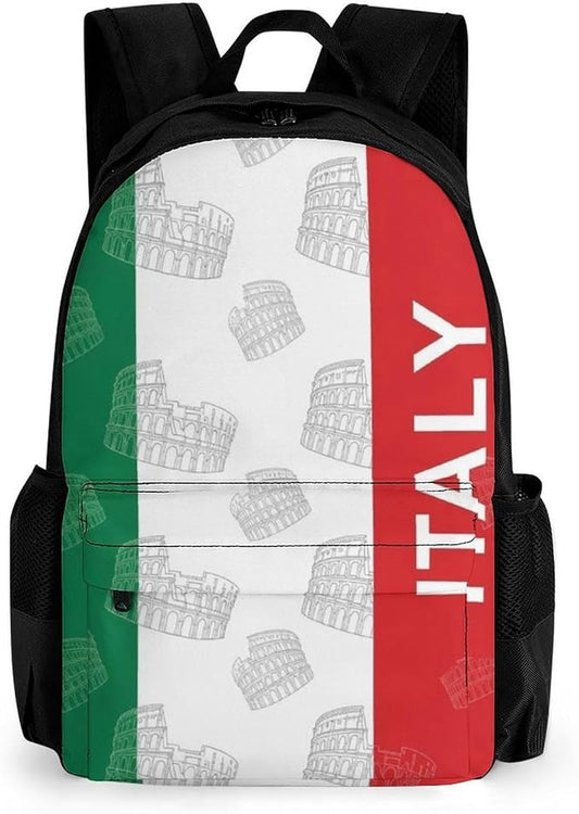 Lightweight Daypack Backpack for Trekking Work Running, Big Capacity Multipurpose Anti-Theft Bookbag, Italy Italian Flag Roman Colosseum Business Computer Bag